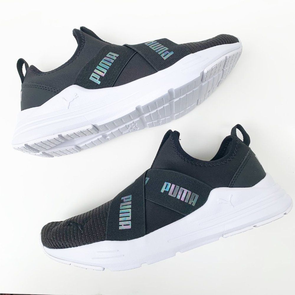 Puma Essential Black Comfort Slip On Sneaker Shoes Size 5Y / 6.5-7 Women - Picture 8 of 13
